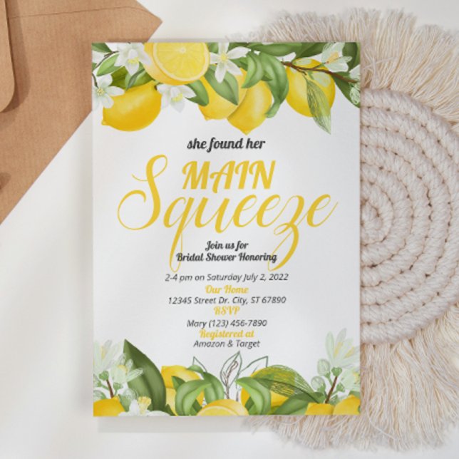 Main Squeeze Bridal Shower Lemon Invitation (Creator Uploaded)