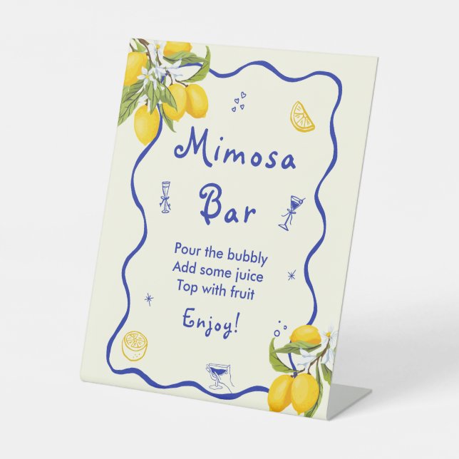 Main Squeeze Bridal Shower Lemon Mimosa Bar Pedestal Sign (Front)