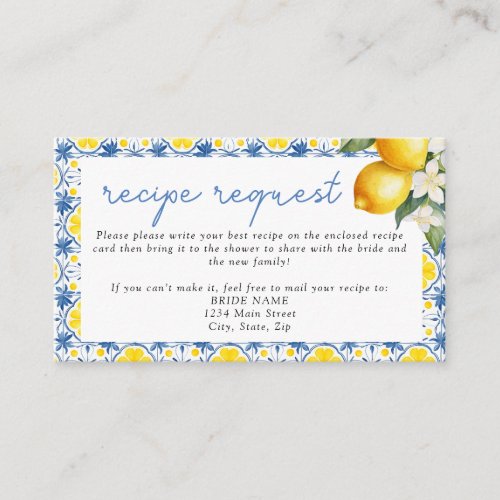Main Squeeze Bridal Shower Recipe Request Insert
