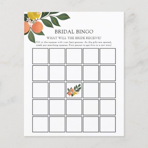 Main Squeeze Citrus Bridal Bingo Game Card