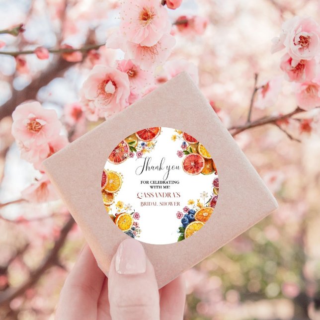 Main Squeeze Citrus Bridal Shower  Classic Round Sticker (Creator Uploaded)