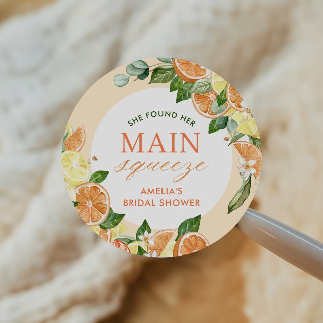 Main Squeeze Citrus Bridal Shower Classic Round Sticker (Creator Uploaded)