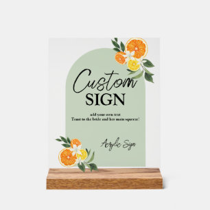 Main Squeeze Citrus Bridal Shower Custom Bar Text Acrylic Sign