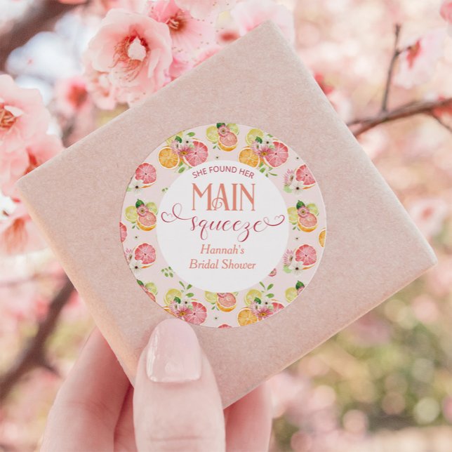 Main Squeeze Citrus Bridal Shower Favor Classic Round Sticker (Creator Uploaded)