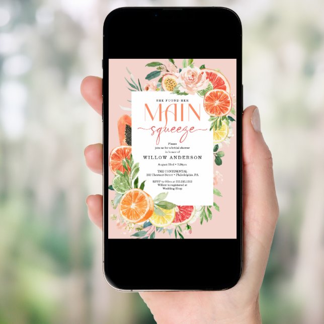 Main Squeeze Citrus Bridal Shower Invitation (Front Digital)