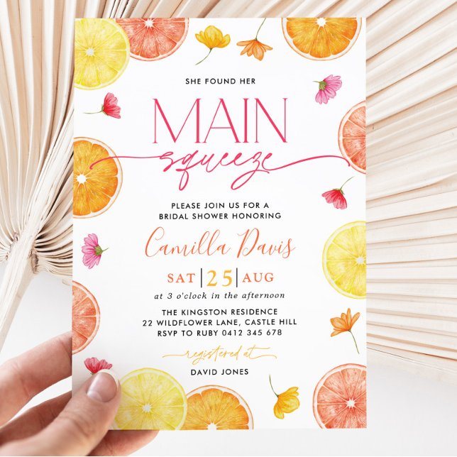 Main Squeeze Citrus Bridal Shower Lemon Bright Invitation (Creator Uploaded)