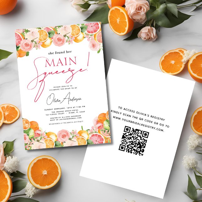 Main Squeeze Citrus Bridal Shower Orange Invitation (Creator Uploaded)