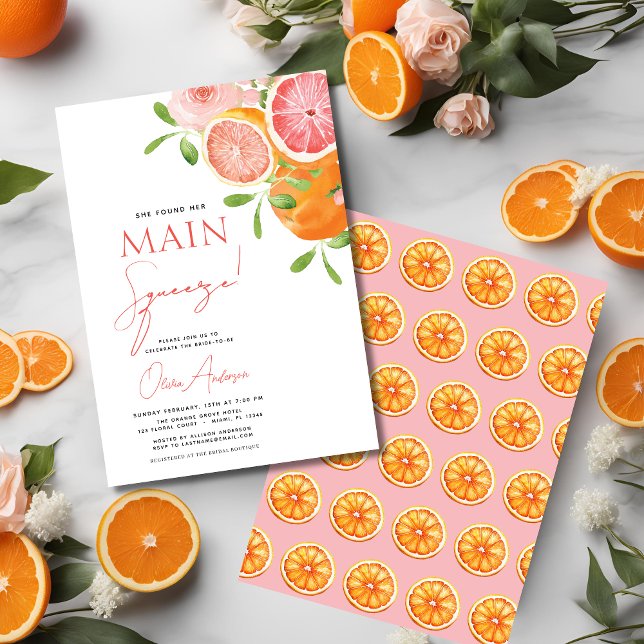 Main Squeeze Citrus Bridal Shower Orange Invitation (Creator Uploaded)