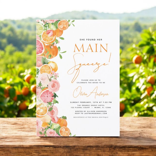 Main Squeeze Citrus Bridal Shower Orange Invitation (Creator Uploaded)