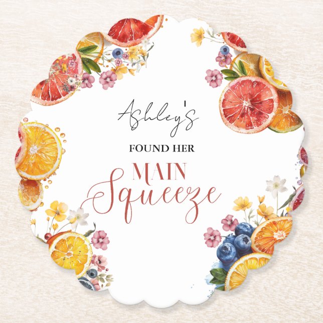 Main Squeeze Citrus Bridal Shower  Paper Coaster (Front)
