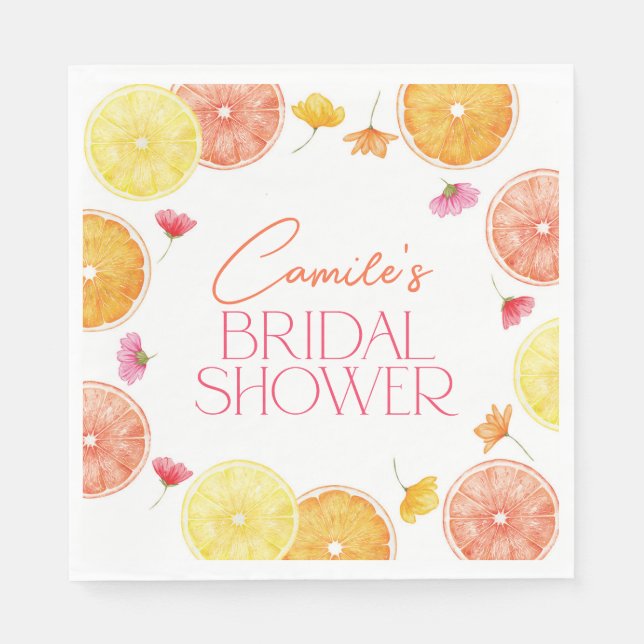 Main Squeeze Citrus Bright Flowers Bridal Shower Napkins (Front)