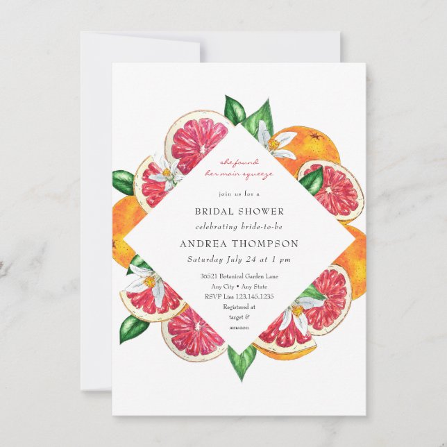 Main Squeeze | Citrus | Floral Bridal Shower Invitation (Front)