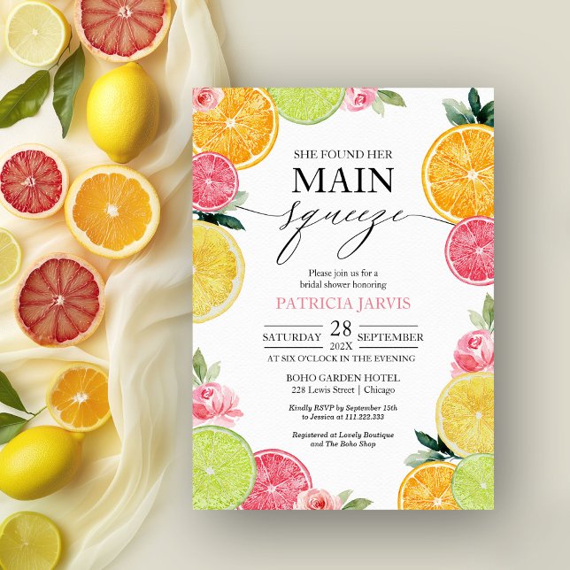 Main Squeeze Citrus Floral Bridal Shower  Invitation (Creator Uploaded)