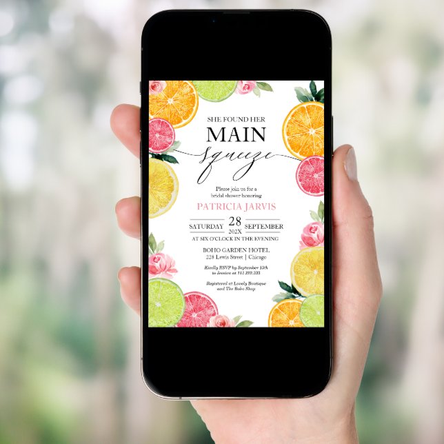 Main Squeeze Citrus Floral Bridal Shower  Invitation (Front Digital)