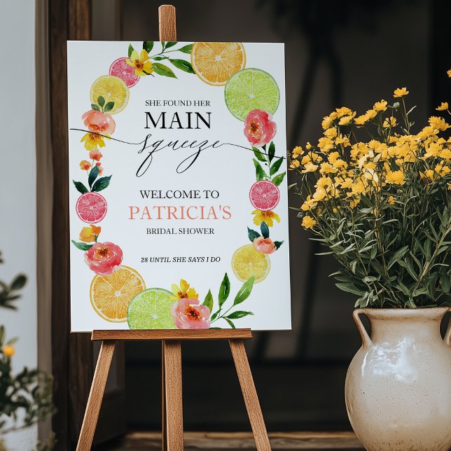 Main Squeeze Citrus Floral Bridal Shower Welcome  Foam Board (Creator Uploaded)