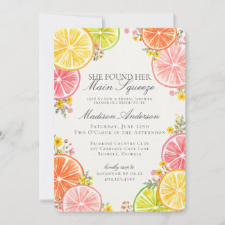 Main Squeeze Citrus Floral Orange Bridal Shower Invitation