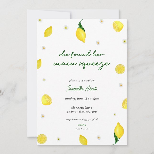 Main Squeeze Citrus Lemon Bridal Shower Invitation (Front)
