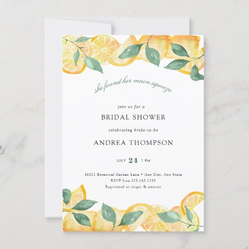 Main Squeeze  Citrus  Lemon Bridal Shower  Invitation