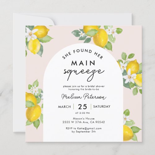 Main Squeeze Citrus Lemon Bridal Shower Square Invitation