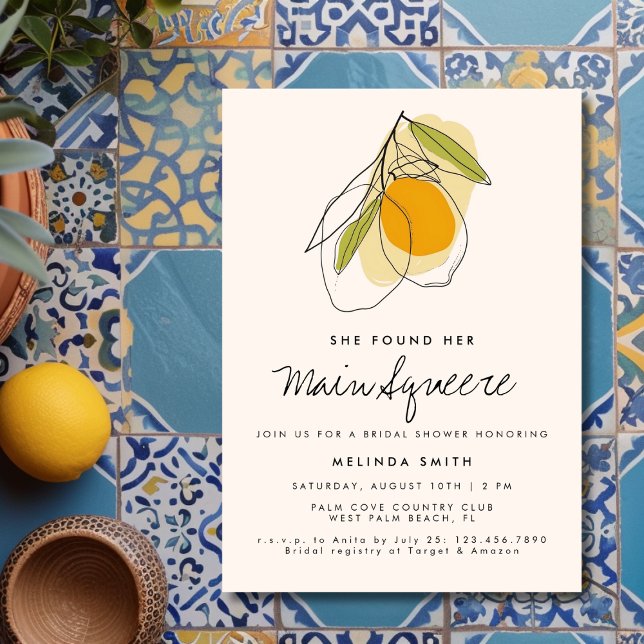 Main Squeeze Citrus Lemon Minimalist Bridal Shower Invitation (Creator Uploaded)