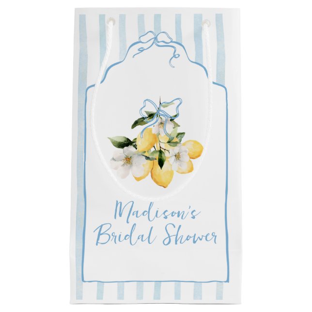 Main Squeeze Citrus Lemon Monogram Bridal Shower Small Gift Bag (Front)