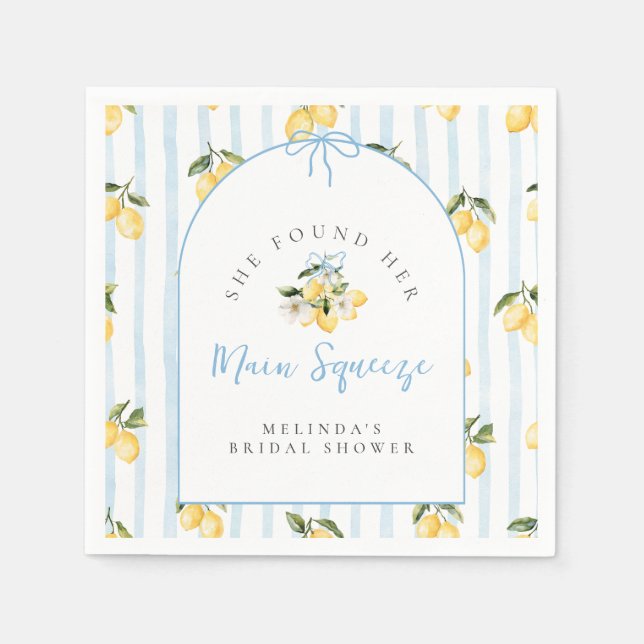 Main Squeeze Citrus Lemon Ribbons Bridal Shower Napkins (Front)