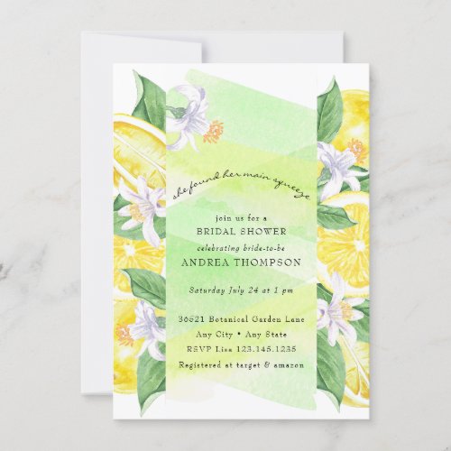 Main Squeeze  Citrus  Lemon Yellow Bridal Shower Invitation