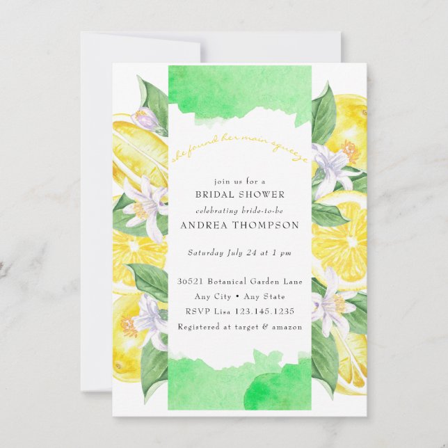 Main Squeeze | Citrus | Lemon Yellow Bridal Shower Invitation (Front)