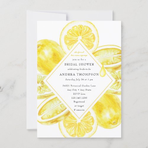 Main Squeeze  Citrus  Lemon Yellow Bridal Shower Invitation