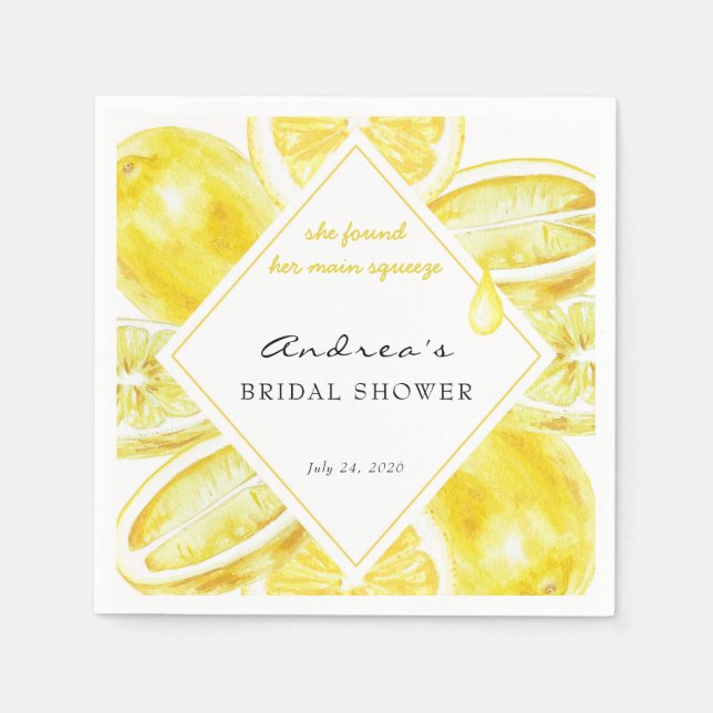 Main Squeeze | Citrus | Lemon Yellow Bridal Shower Napkins (Front)