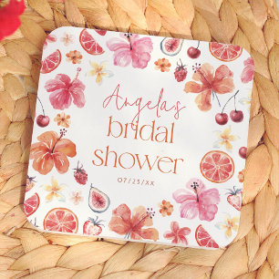 Main Squeeze Citrus Orange Bridal Shower Square Paper Coaster
