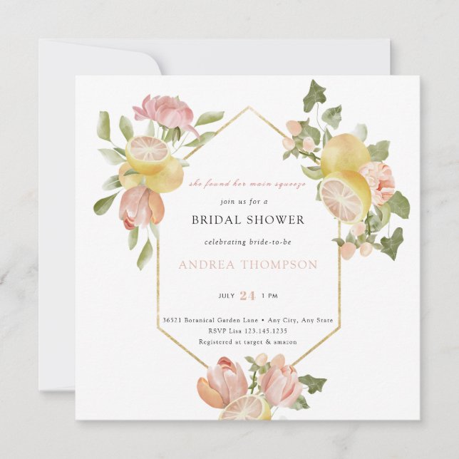 Main Squeeze | Citrus | Pink Floral Bridal Shower Invitation (Front)