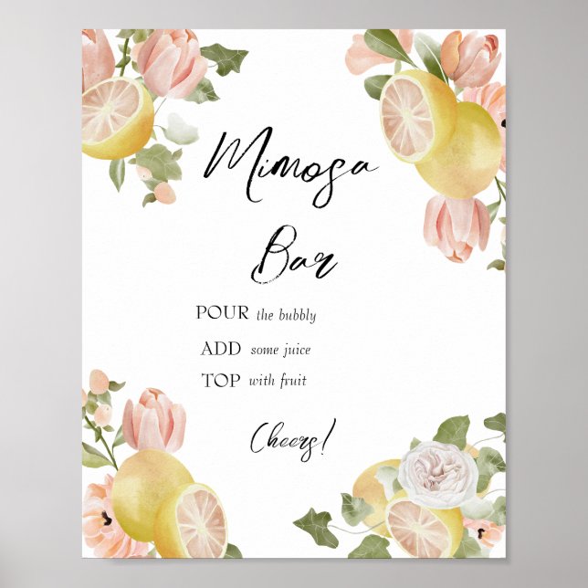 Main Squeeze | Citrus | Pink Floral Mimosa Bar Poster (Front)