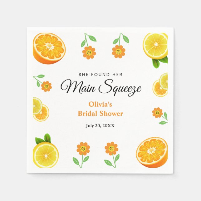 Main Squeeze Citrus Summer Lemon Bridal Shower  Napkins (Front)