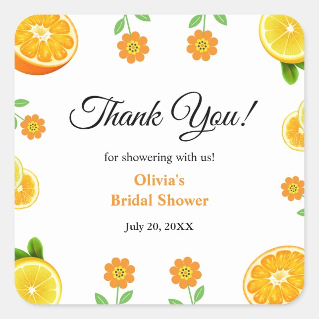 Main Squeeze Citrus Summer Lemon Bridal Shower  Square Sticker (Front)