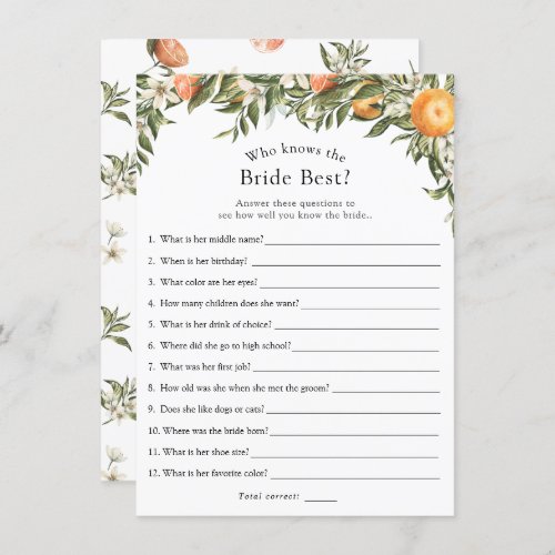 Main Squeeze Citrus Who Knows the Bride Best Game Invitation