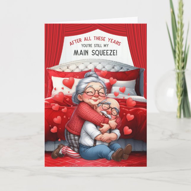 Main Squeeze Cute Senior Couple Valentine's Day Holiday Card (Front)