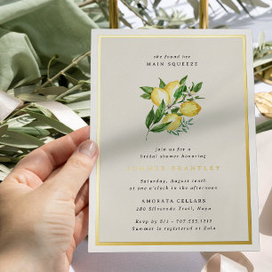 Main Squeeze Elegant Botanical Lemon Bridal Shower Foil Invitation