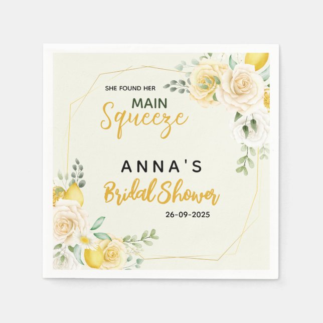 Main Squeeze Elegant Lemon Floral Bridal Shower  Napkins (Front)