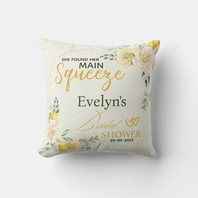 Main Squeeze Elegant Lemon Floral Bridal Shower  Throw Pillow (Front)