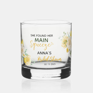 Main Squeeze Elegant Lemon Floral Bridal Shower Whiskey Glass