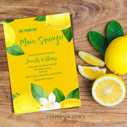 Main Squeeze Elegant Lemon Yellow Citrus Shower  Invitation