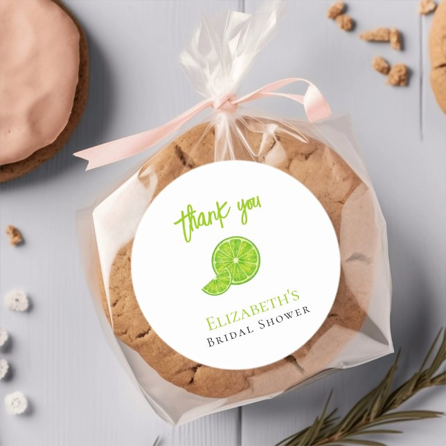 Main Squeeze Green Lime Bridal Shower Thanks Classic Round Sticker (Creator Uploaded)