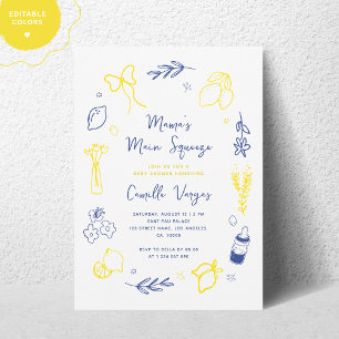 Main Squeeze Hand Drawn Italian Lemon Baby Shower Invitation
