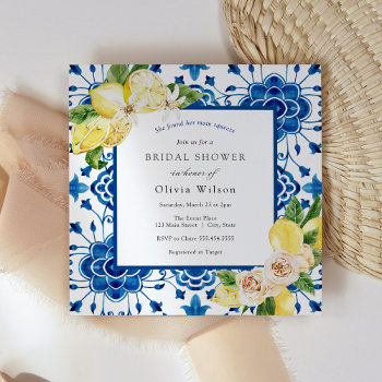 Main Squeeze Lemon And Moroccan Tile Bridal Shower Invitation by AdorePaperCo at Zazzle
