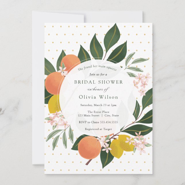 Main Squeeze Lemon and Oranges Bridal Shower Invitation (Front)