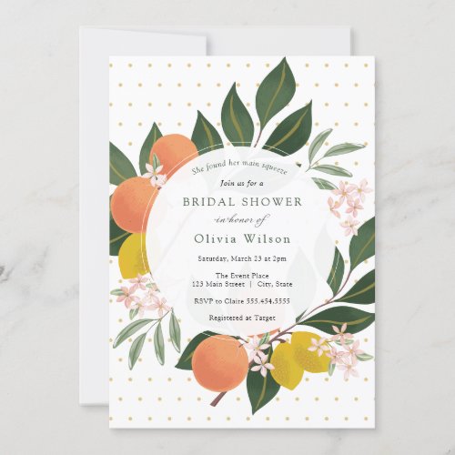 Main Squeeze Lemon and Oranges Bridal Shower Invitation