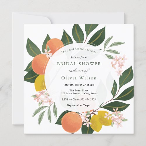 Main Squeeze Lemon and Oranges Bridal Shower Invitation