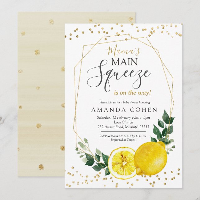 Main squeeze lemon baby shower invitation (Front/Back)