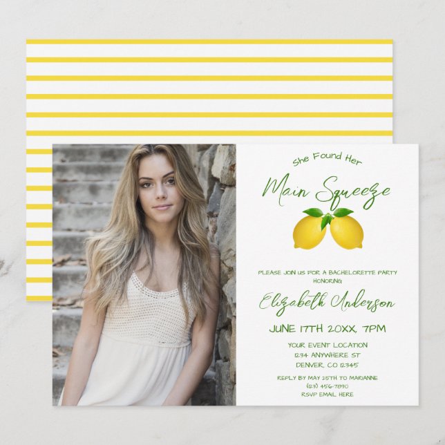Main Squeeze Lemon Bachelorette Party Invitation (Front/Back)